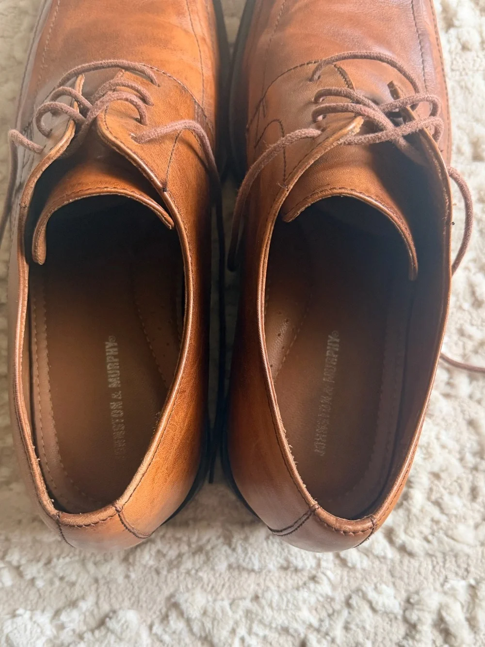 Johnston & Murphy Tan Brown Leather Lace-Up Oxfords